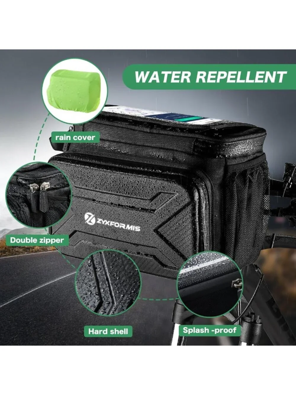 Water-Resistant Bike Handlebar Bag with Touch Screen Holder & Reflective Pouch